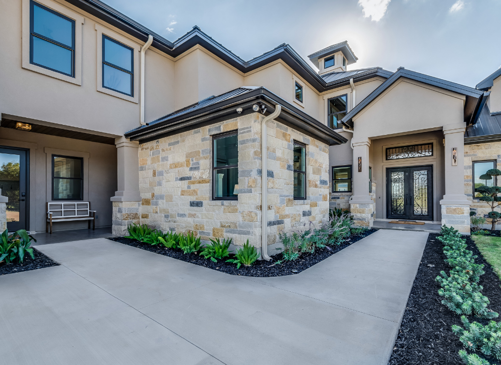 Custom Build Homes, Design-Build Options, Combination of Stucco and Stone Finish