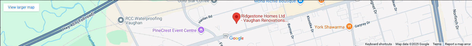Google Map preview of Ridgestone Homes Ltd office location in Vaughan, Ontario