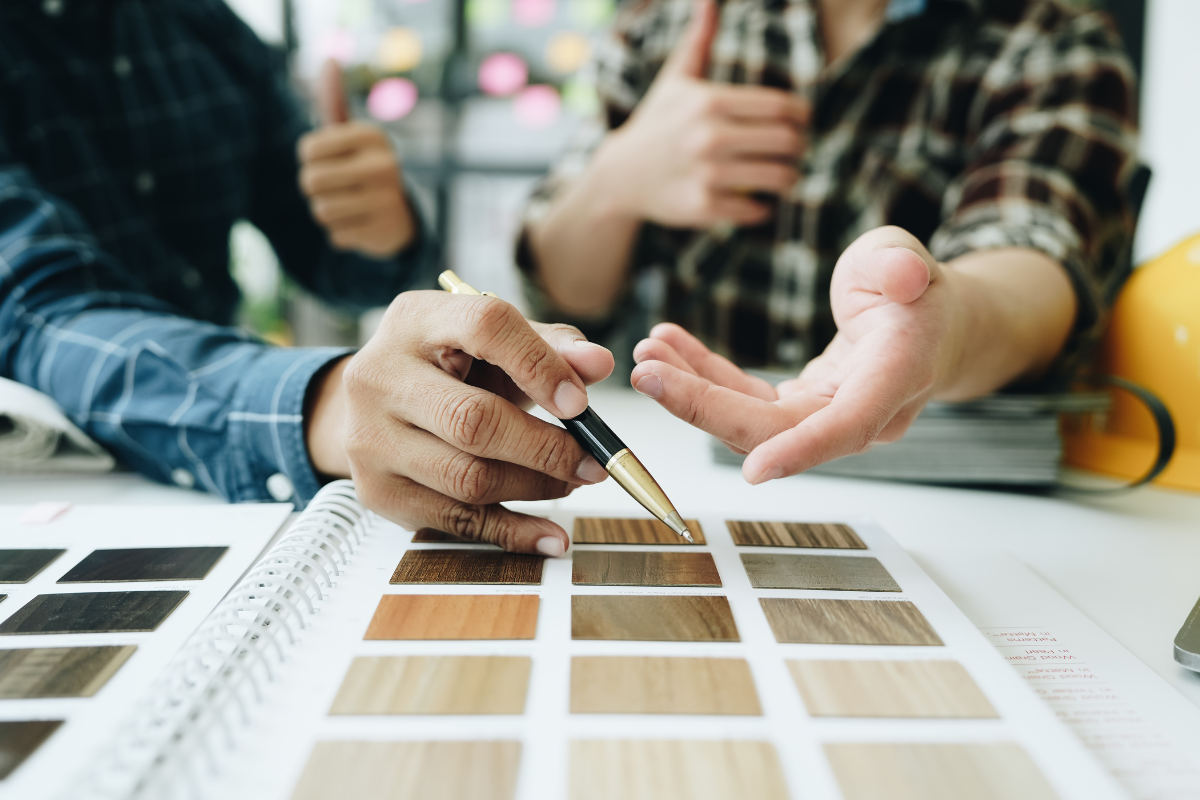 Ridgestone Homes designer collaborating with clients on kitchen design in Toronto