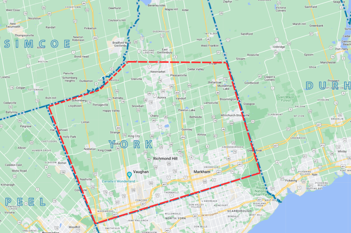 York Region Service Area Map for Ridgestone Homes