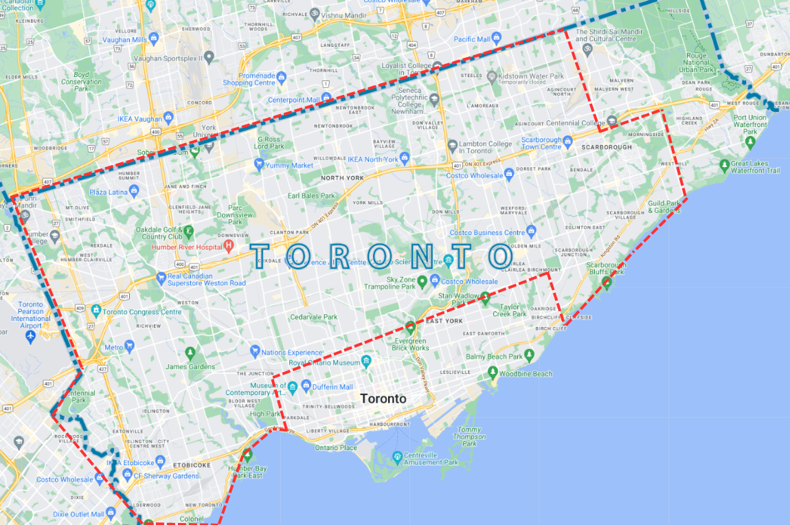 Toronto Service Area Map for Ridgestone Homes
