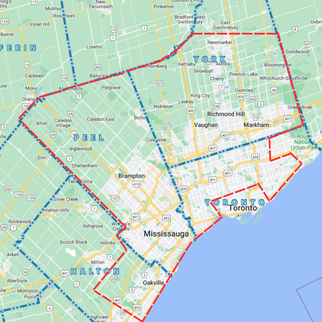 Service Areas Map for Ridgestone Homes