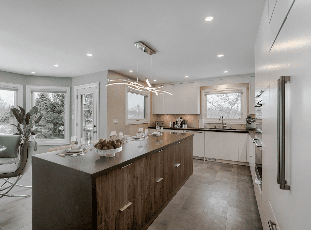 Modern kitchen and bathroom renovation in King City, King with custom cabinetry, premium tilework, and spa inspired finishes by Ridgestone Homes