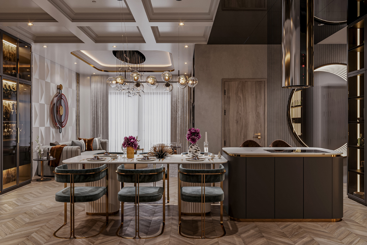 Luxury interior rendering of a custom-built home featuring elegant design and high-end finishes