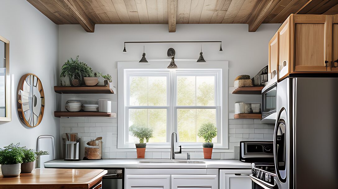 A kitchen scene displaying various inviting DIY projects with personal touches, offering affordable ways to enhance the home environment.