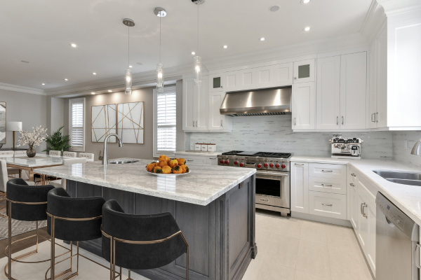 Open concept kitchen, dining, and breakfast area after full renovation in Patterson, Thornhill, Vaughan.