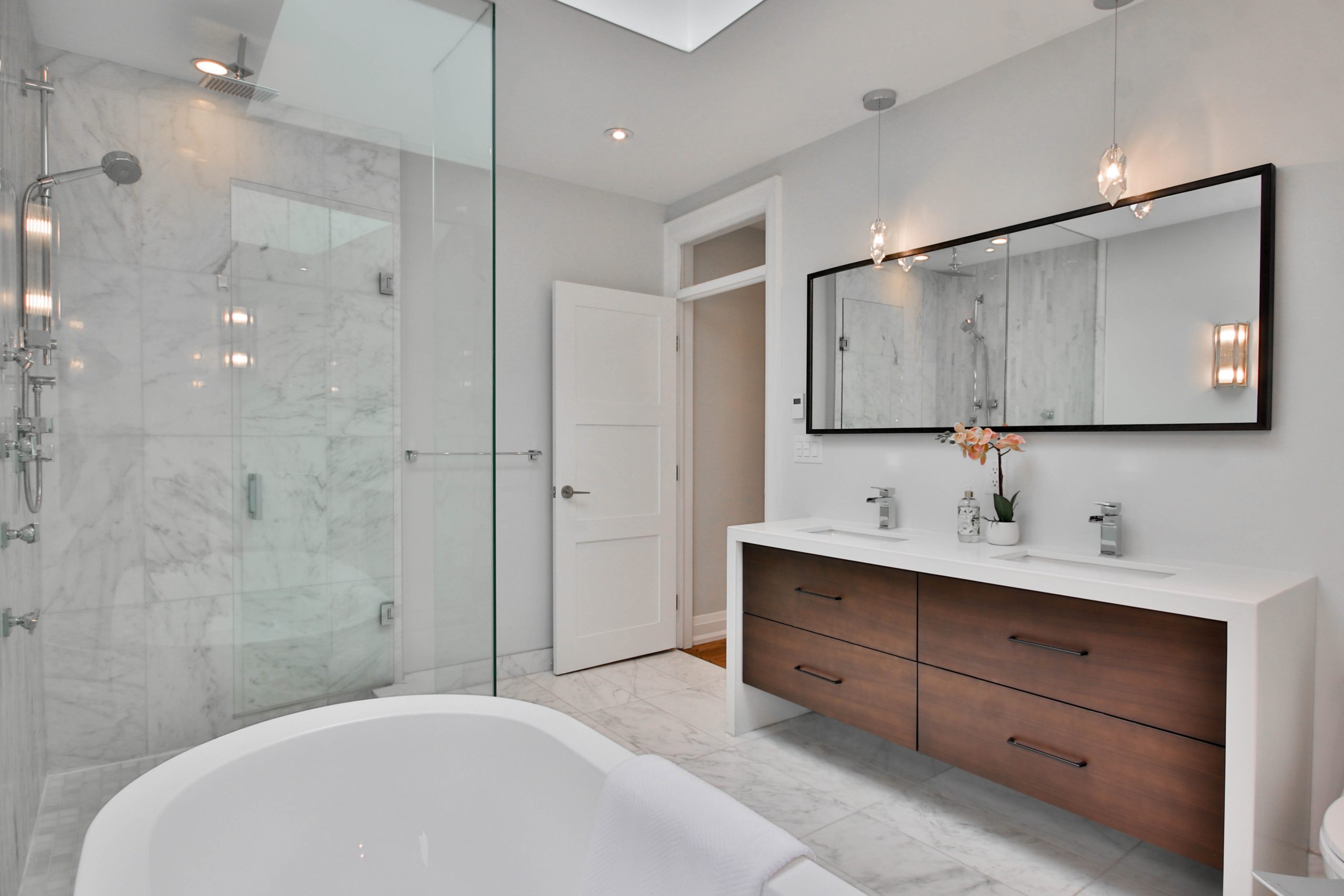 Bathroom Renovation, Freestanding Tub, Glass Shower, Freestanding Vanity